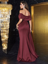 Off Shoulder Split Thigh Draped Prom Dress